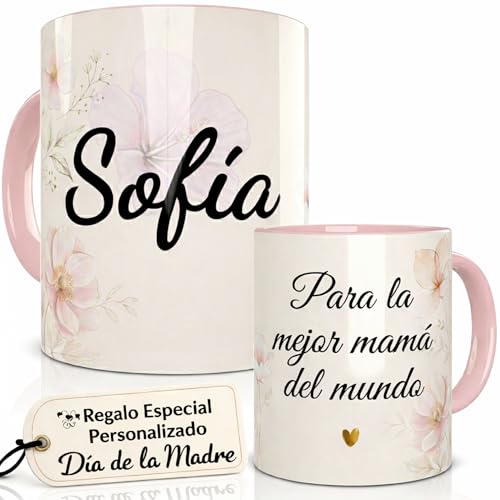 Taza Personalizada con Nombre y Dedicatoria para Mujer Regalo Original Mama Amiga Invisible Día de la Madre o Cumpleaños Diseño Femenino Elegante para Cafe Desayuno