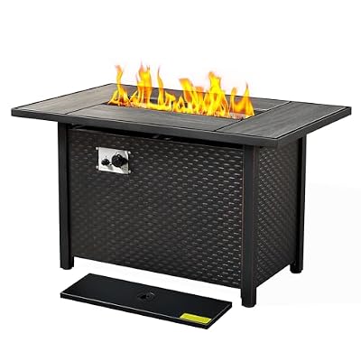 Altrigus 42" Fire Pit Table with Propane Gas,Patio Rectangular Firepit Tables with Lid & Rain Cover & Lava Rocks,Outdoor 50,000 BTU Fire Table for Outside Deck Backyard Balcony