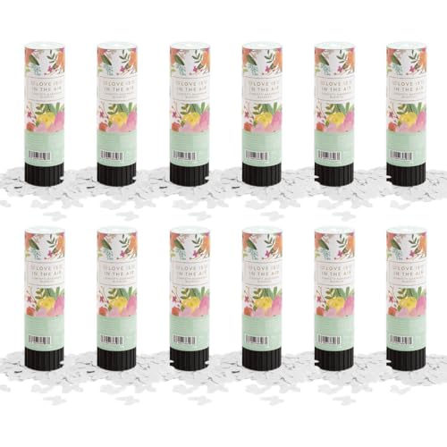 OH YEAH - 12 Unidades - Cañón Confeti Mariposas Blancas - 15 cm - Fiestas y Celebraciones - Ideal para Bodas, Cumpleaños, Eventos y Despedidas - Gran Potencia de Alcance - FÁCIL DE USAR