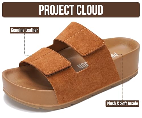 Image of Project Cloud 100% Genuine Leather Platform Sandals Women Footwear-Beach Essentials Summer Wedges with Plush and Soft Insole-Non Slip & Lightweight Wedge Sandals For Women 2026