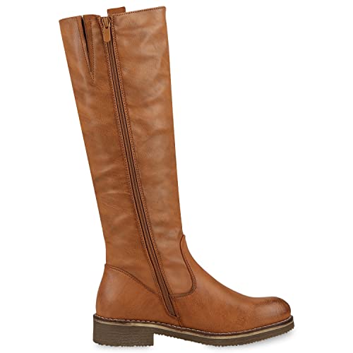 VAN HILL Klassische Stiefel Damen Schuhe Leicht Gefüttert Boots Profilsohle 149797 Hellbraun 39