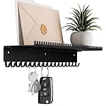 niffgaff Key Holder Wall Mounted, Entryway Key Rack with Shelf, Modern Metal Key Organizer with Hooks for Mail, Wallet, Key | Adhesive or Drill | Black