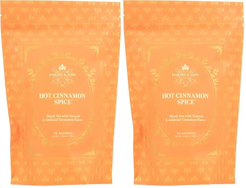 Image of Harney & Sons Hot Cinnamon Spice, Bag of 50 Sachets, Black Tea w /Orange Pieces and Cloves (Packaging may vary), (Pack of 2)