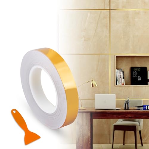 FBBULES Strisce Adesive Decorative Nastro Decorativo Impermeabile Piastrelle per Pavimenti Linee di Lamina D'oro per Parete, Armadio, Camera da Letto, Cucina(2.0cm×20m)