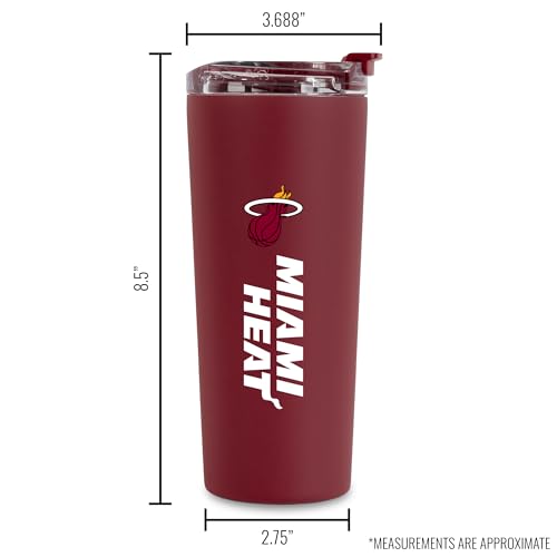 Image of Rico Industries NBA Basketball Miami Heat Maroon 24oz Stainless Steel Tumbler with Lid and Dual Functioning Lid
