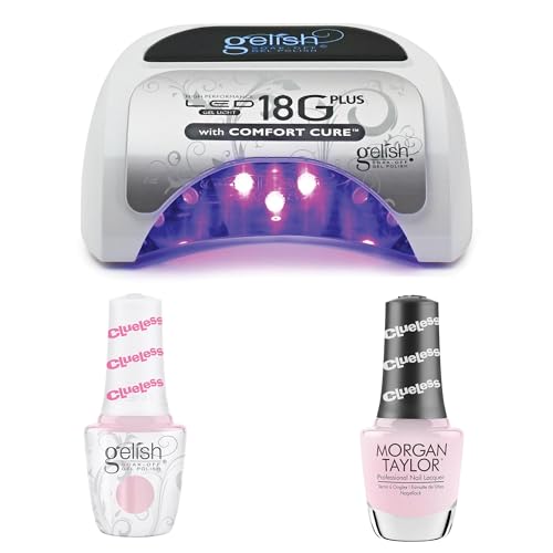 Gelish 18G Plus LED Light Bundle, Includes Light Pink Metallic Gel Polish and Lacquer Duo