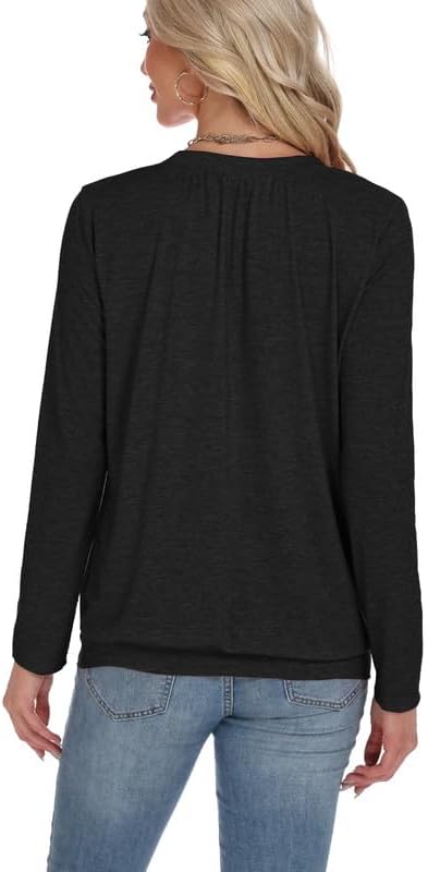 2 Pack Women Tops Long Sleeve Shirts V Neck Loose Fit Soft Casual Solid Color T-Shirts Fall Clothing - Image 3