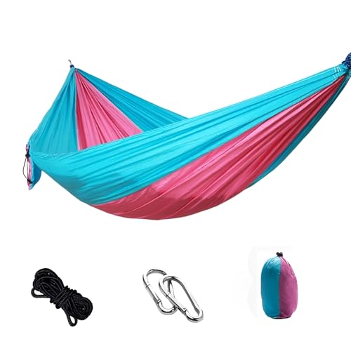 Hiseng 270x140cm Hamac d'extérieur de Camping, Hamac Exterieur avec Sac de Transport, Balancelle de Jardin, Fauteuil Suspendu Exterieur Souple Respirant pour Patio, Jardin, Balcon (Rose 2)