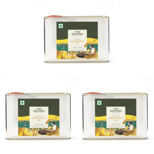 Image of TWO BROTHERS ORGANIC FARMS India's Only Certified Glyphosate Free Groundnut Oil, Made Using Farm Grown Groundnuts|Cold-Pressed And Single-Filtered Oil For Healthier Cooking|Kacchi Ghani /Mara Chekku, Natural And Unrefined 2 Litres Tin Can
