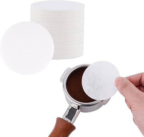 watchget Filtros de papel espresso de 2.087 in, 100 piezas de papel de filtro de café sin blanquear para máquina de café expreso, pantalla de disco