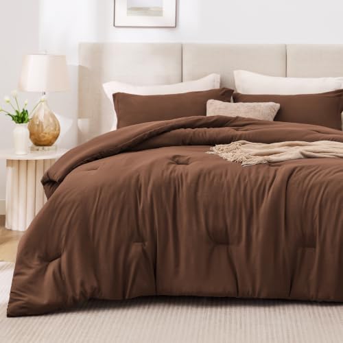 Image of Love's cabin Brown Full Comforter Set, 3-Piece Prewashed Bed Set with 1 Comforter (79 x 90 in) & 2 Pillowcases, Lightweight & Breathable for All Seasons