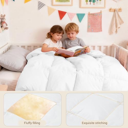 Image of ZPECC Toddler Goose Down Comforter, Baby Duvet Insert, 41 inchx48 inch, White | Hypoallergenic Soft Lightweight All Season Quilt Fit Crib Daycare Stroller Preschool, Machine Washable