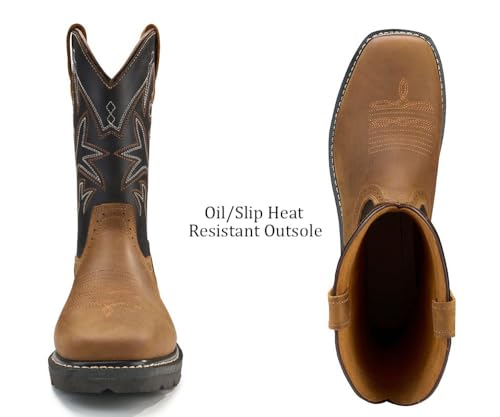 SUREWAY Western Boots - Men’s Square Toe Work Boot,Pull On Leather Wellington Boots,Durable Classic Slip Resistant Soft Toe Cowboy Boot4