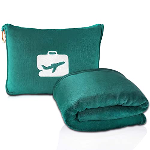 Image of EverSnug Travel Blanket and Pillow - Ultra-Soft, Compact & Lightweight, 65x40 Inches, with Carry Case, Luggage Sleeve & Backpack Clip for Airplane Comfort (Teal)