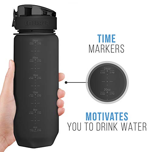 Image of Embrava Sports Water Bottle (24oz, Black) Fast Flow Flip Top Lid