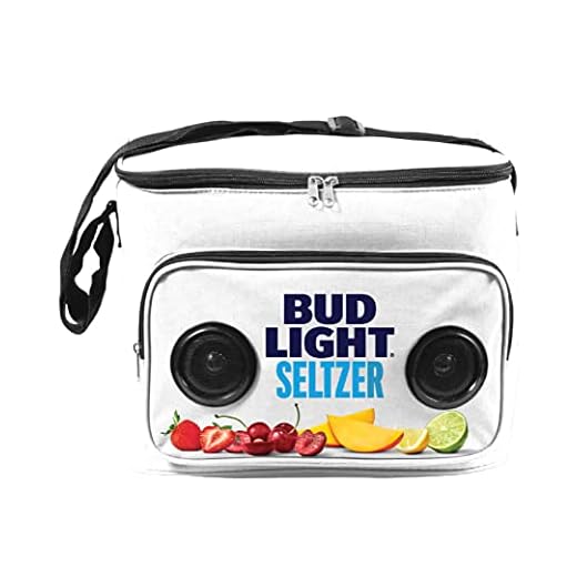 Bud Light Seltzer Soft Cooler Bag with Built-in Rechargeable Wireless Bluetooth Speakers Foldable and Portable Durable and Material Compatible for Smartphones, Tablets & MP3 Players…