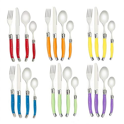 Besteck-Set 24-teiliges Tafelset Laguiole buntes Besteck Kunststoffgriff Tafelmesser Gabel Löffel Edelstahl-Essgeschirr (Farbe: 24 Rainbow Cutlery) (24 Rainbow Cutlery)