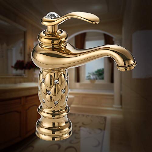 Grifo baño dorado Full Gold con inserciones de cristal de lujo para lavabos monomando 815L