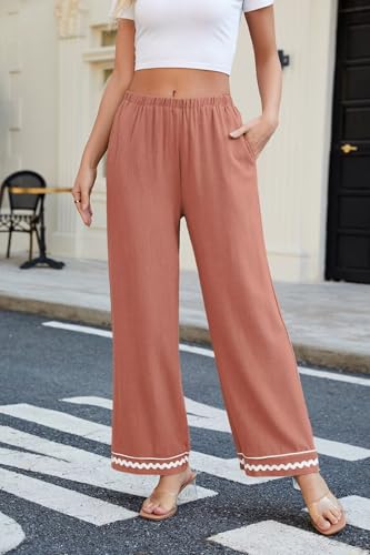 Allimy Women's Summer Casual Midi High Rise Flowy Wide Leg Linen Pants3