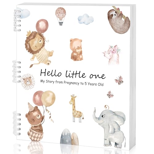 Image of ReliThick 15 Pcs Pregnancy Journal First 5 Years Baby Memory Book with Stickers Tabs Pens Gifts for Expecting Moms Weekly Monthly Organizer Calendar for Pregnancy Planner First Time Moms Boho Animals