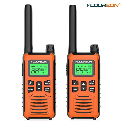 FLOUREON Talkie Walkie 2Pcs 16 Canaux Rechargeable Radio Bidirectionnelle Emetteur Récepteur Portée 5KM Max Intercom Léger Compact Auto Scan Orange