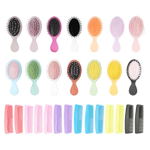 COM4SPORT - Mini cepillo de pelo húmedo, paquete de 28 cepillos de viaje para desenredar, 14 mini cepillos de viaje + 14 anchos para desenredar la mayoría de tipos de cabello, con nudos fáciles sin