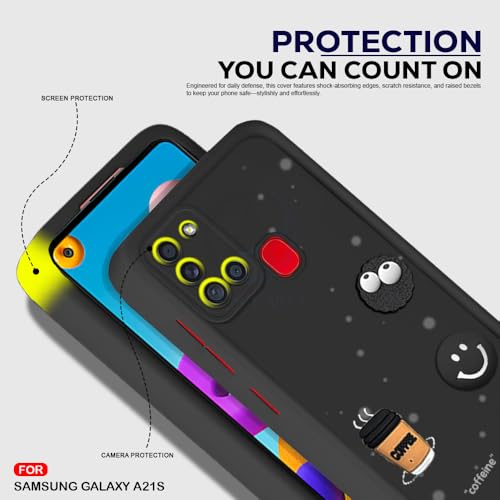 Image of AESTMO Back Case Cover for Samsung A21SCover | Cute Fun Cartoon 3D Ball | Coffee Silicone Case | Full Body Protection | Camera Protection Back Cover for Samsung A21S (Black)