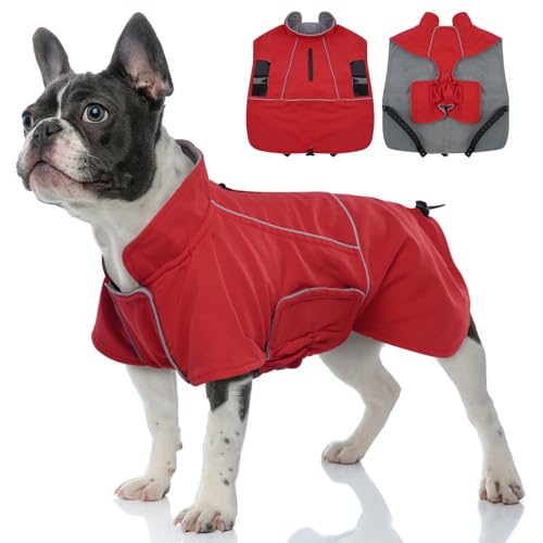 Image of MIGOHI Dog Snow Jacket,Large Dog Winter Coat,Winter Jackets for Dogs,Fleece Jacket for Dogs Boy Girl,Pet Clothes for Hiking Camping,Corgi,Shibainu,L,Red
