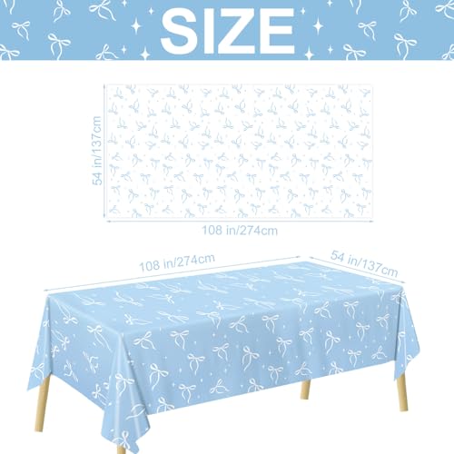 LINHAXM 4 Pack Blue Bow Tablecloth, Coquette Birthday Decorations, Bow Disposable Table Cover for Girl Wedding Engagement Bridal Birthday Decorations, 54 x 108 Inches by LINHAXM - Used condition - Image 2