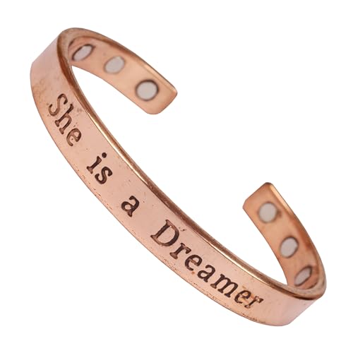 Image of Touchstone Inspirational Copper Engraved Magnetic Bracelets for Women-Personalized Jewelry Gifts for Best Friend /Mom /Daughter /Sister - Adjustable Bracelet in a Gift Box She is a Dreamer