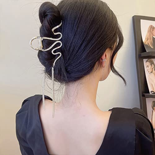 Clataly Snake-shaped Tassel Grab Clip Big Hair Clips Shark Clip Cute Animal Shape Hairpin Hair Accessories for Women and Girls (Gold) - Image 3
