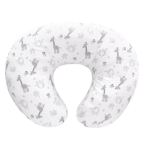 Image of LAT Nursing Pillow for Breastfeeding,100% Cotton Removable Cover,Ergonomic Breast Feeding Pillows for Mom and Baby,Machine Washable(Giraffe & Elephant)