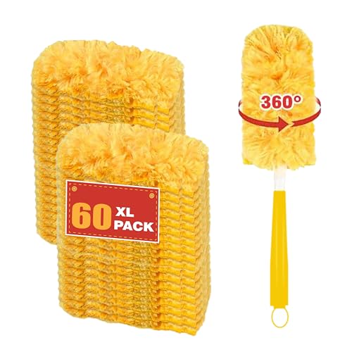 Image of Heavy Duty Duster Refills for swiffer Duster, Disposable Dusters Kit for Cleaning Dusting Furniture Blind Ceiling Fan, Electrostatic Lock-Dust Technology 360 Feather Duster,60 Duster and 1 Handle