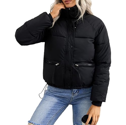 Veste courte puffer pour femme manteau chaud zippé doudoune d'hiver