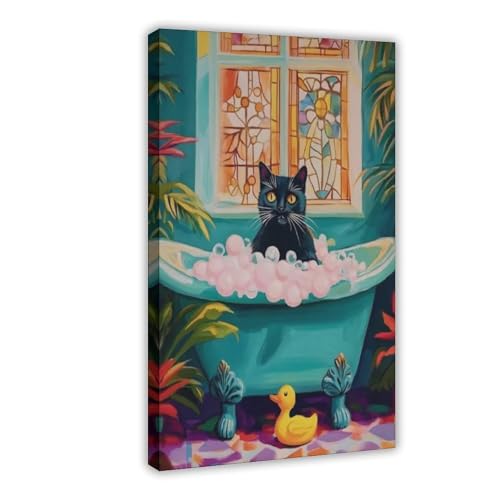 Poster vintage chat noir grande toile decorative chambre et bureau
