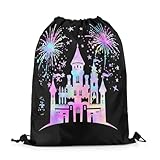 Mochila com cordão de coroa de princesa, bolsa de cordão de conto de fadas dos sonhos, Preto, roxo, rosa, 13'X16'
