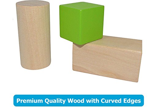 Deluxe 50 Piece Hand-Crafted Wooden Building Blocks Set with Carrying Container - Hardwood Plain & Colored Wood Playing Toy Blocks for Boys & Girls - Durable Stacking Blocks for Toddlers Preschool age - Thumbnail 3