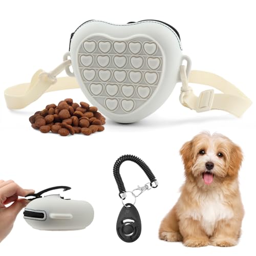 Bibabala Conjunto de bolsa de petisco para cães, cinto de silicone, com clique de treinamento (cinza