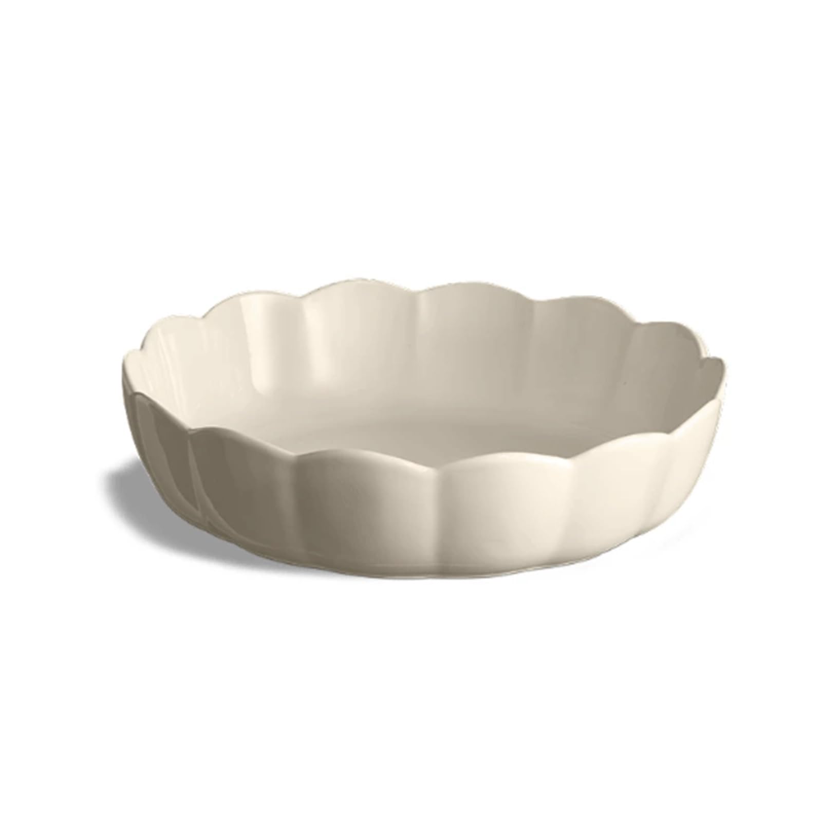 Plat Four Plat de Cuisson Rond en céramique avec pétales ondulés Plat Gratin(Blanc)