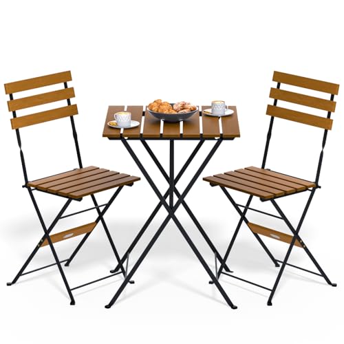 Casaria® Set de Meubles de Balcon 1 Table et 2 chaises Pliable en Bois d'Acacia Ensemble extérieur Salon de Jardin terrasse