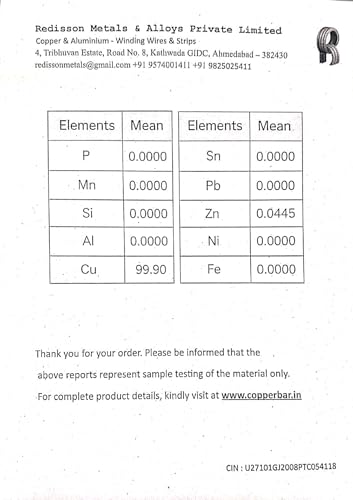 Image of 1 Kilogram 99.9% Pure Copper Bar by REDISSON Metals (Delivering Quality Metal Since 2008)- Industrial grade bullion ideal for industrial use, collectors, investors and metal enthusiasts seeking high-purity copper with reliable quality and durability.