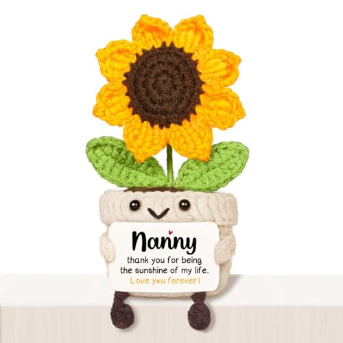 AceThrills Nanny Gifts, Nanny Birthday Gifts - Handmade Crochet Funny Cute Sunflower, Gifts for Nanny from Grandchildren, Present for Nanny on Birthday Christmas Mother's Day