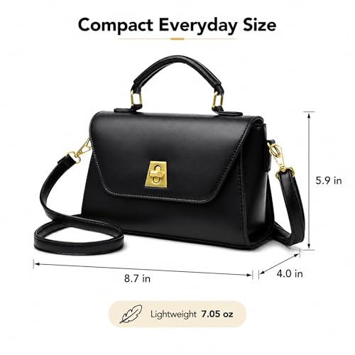 Image of Crossbody Bag for Women Shoulder Handbag PU Leather Satchel Purse with Top Handle Gold Turn Lock Adjustable Strap