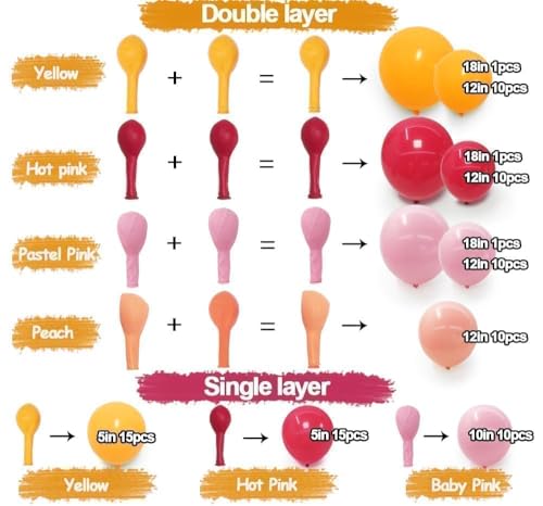 Image of Yellow Pink Balloon Garland Double Stuffed Light Baby Pink Peach Balloons Different Sizes Pastel Coral Balloon Arch Kit for Birthday Baby Shower Wedding Love Wildflower Spring Party Decorations
