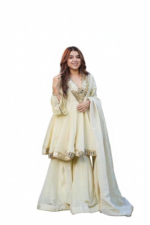 Women's Embroidered sharara Set with Sharara & Dupatta | Ethnic Wear Traditional Festive Wedding Outfit | Designer sharara Flared Set for Women-picture-21
