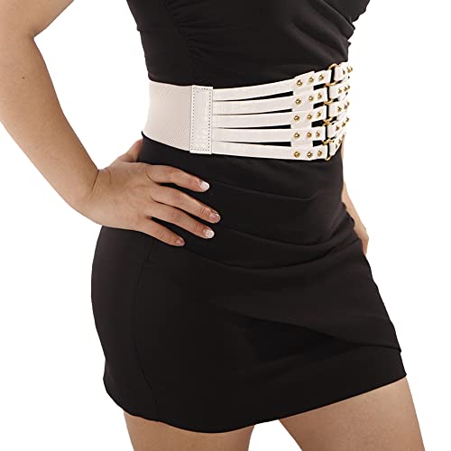 Wiwpar White Corset Belt for Women Fashion Retro Goth Underbust PU Leather Wide Waist Belt Stretch Cinch Waistband Mother's Day Gifts Halloween Decor Belt Gifts for Party Wedding (White)3
