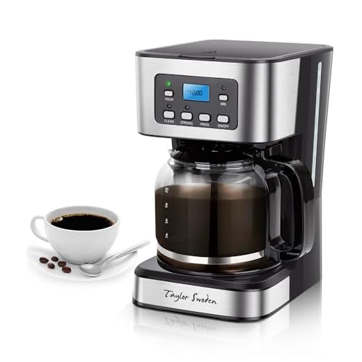 Taylor Swoden Programmable Coffee Maker, 4-12 Cups Drip Coffee Machine with Glass Carafe, Regular & Strong Brew, Pause & Serve for Home and Office