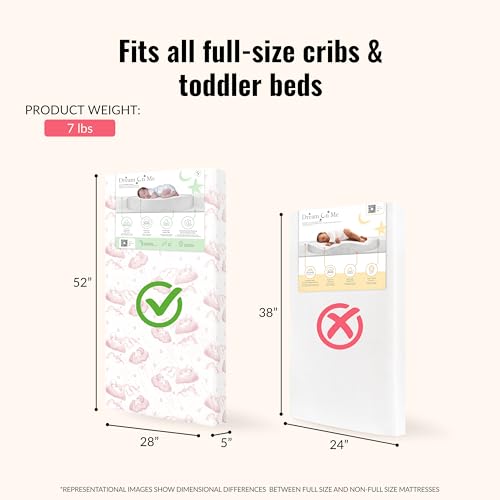 Image of Dream On Me 2-in-1 Serene Snooze Baby Crib Mattress, GREENGUARD Gold | Made in USA, Dual Sided, BSA Verified, ASTM & CPSC Tested, Fits Full Size Crib and Toddler Bed 52 inchx28 inchx5 inch, Waterproof Cover