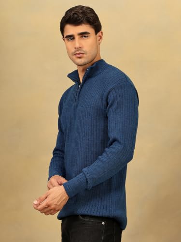 Image of Kvetoo Men High Neck Zipper Full Sleeve Woolen Winter Sweater