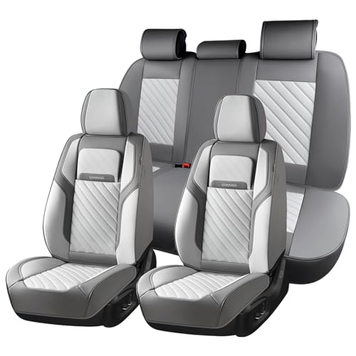 Image of Coverado Car Seat Covers Full Set 5 pieces, Luxury Nappa Leather Seat Covers Universal Fit Waterproof Non-Slip Breathable Front & Back Automotive Seat Protectors for Cars, SUVs, Trucks